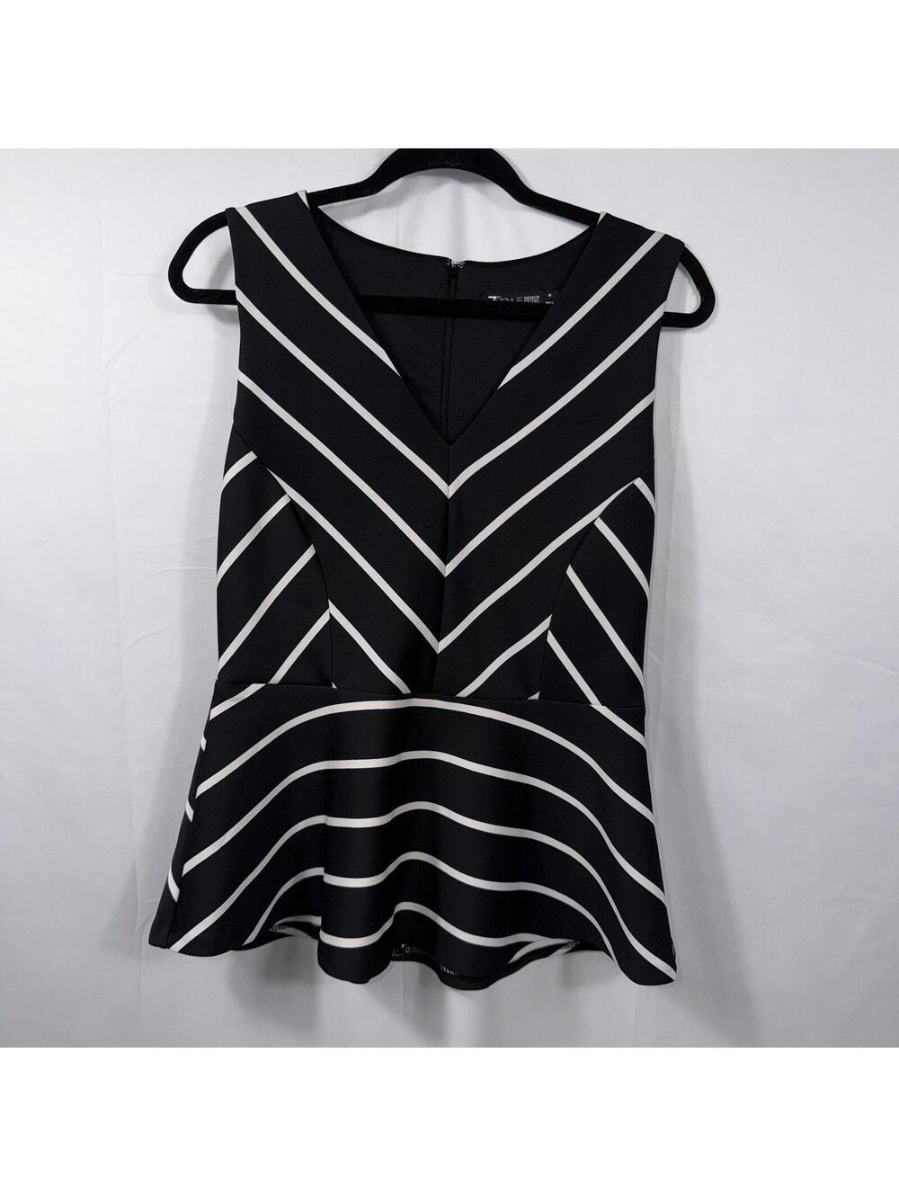 7th Avenue Design Studio Black & White Striped Fit & Flare Dress Size Medium NWT